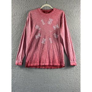 PINK Victorias Secret T Shirt Size XS Pink Distressed Long Sleeve Logo Crew Neck